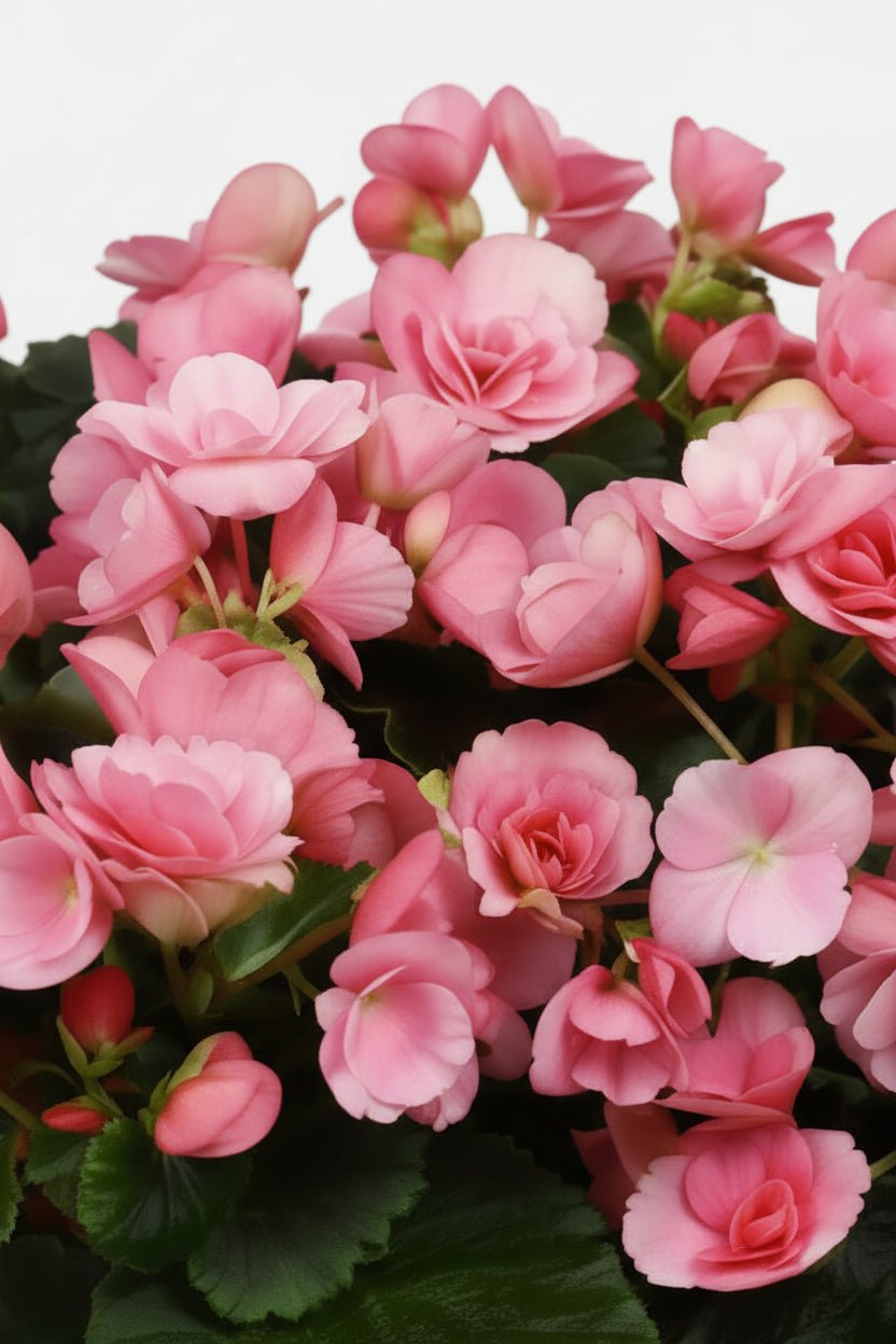 Zbliżenie na kwiaty Begonia Betulia Candy — różowa begonia