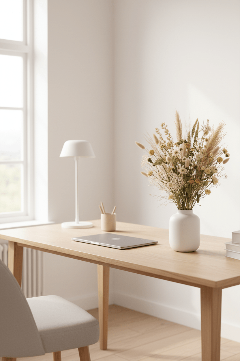 Ramo campestre assecat en un gerro blanc sobre l&