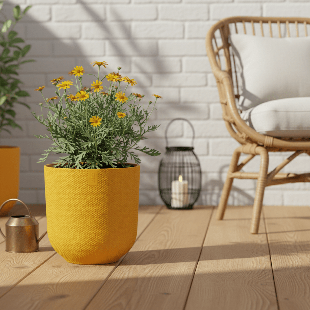 Maceta - macetero Elho Jazz Redondo amarillo ámbar - Verdeia - 4