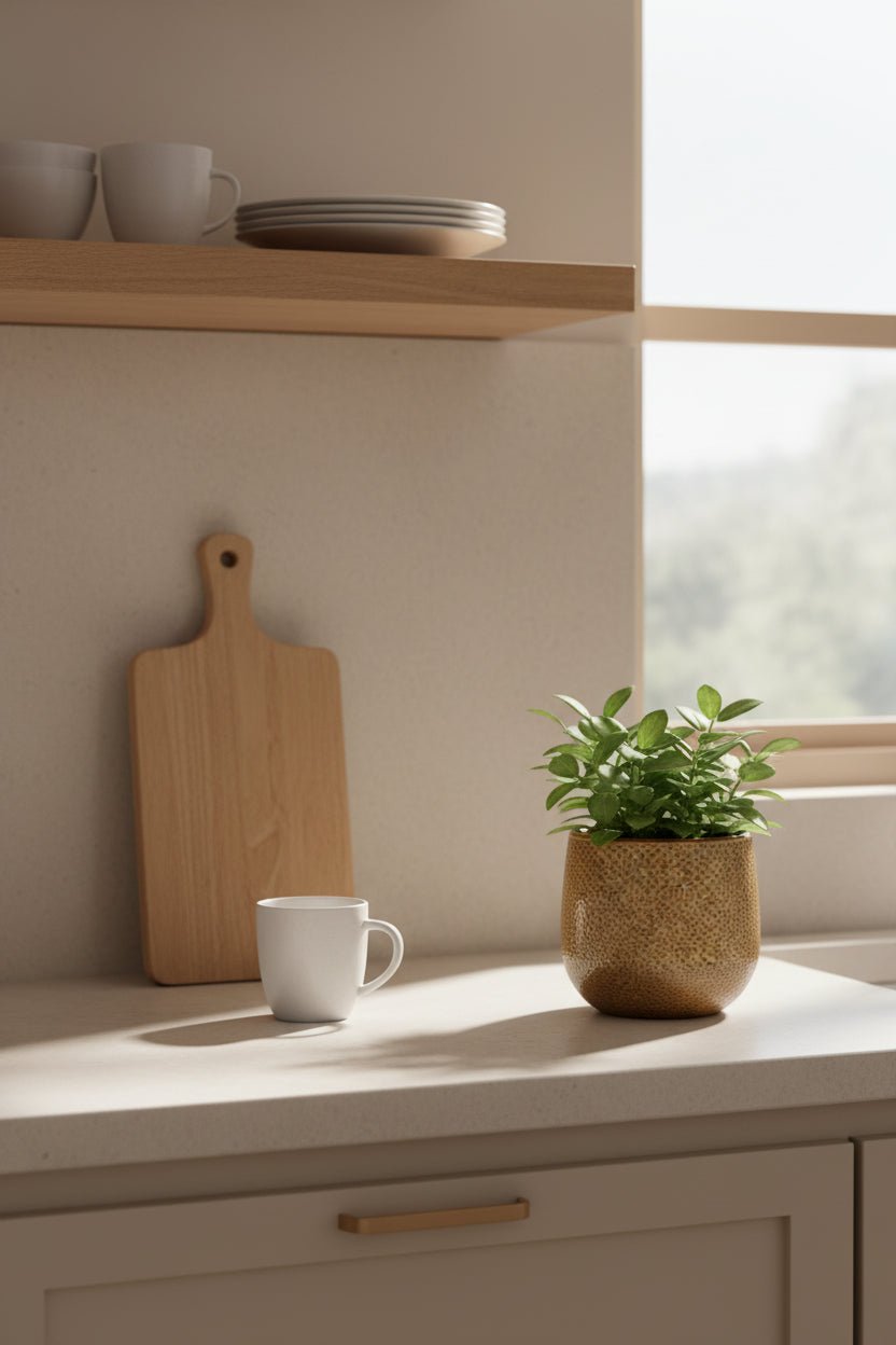 Maceta - maceta Gabriel de cerámica — Ocre dorado Ø14 cm - Verdeia - 5