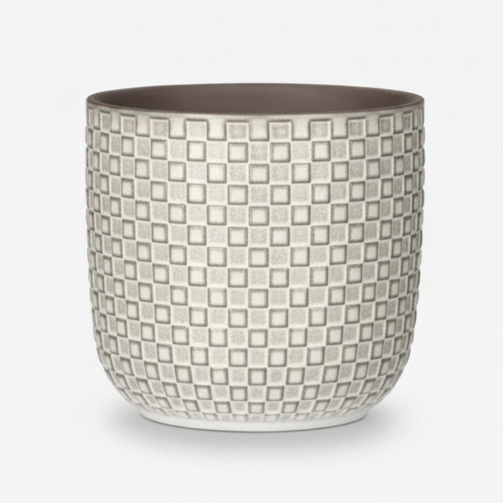 Cachepot branco de cerâmica com relevo - Verdeia - 1
