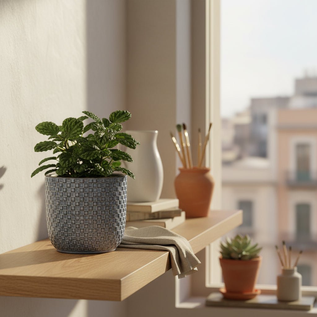 Maceta - relieve azul cerámica - Verdeia - 2