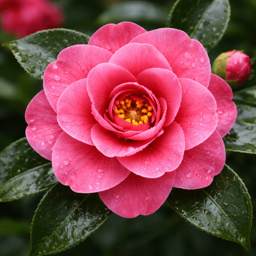 Primer plano de la flor del Camellia Japonica Lady Campbell