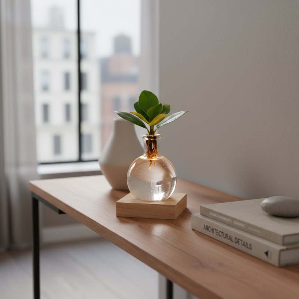 Clusia hydroponique en verre Samoa avec LED – Ø4cm – ↕10cm - Verdeia