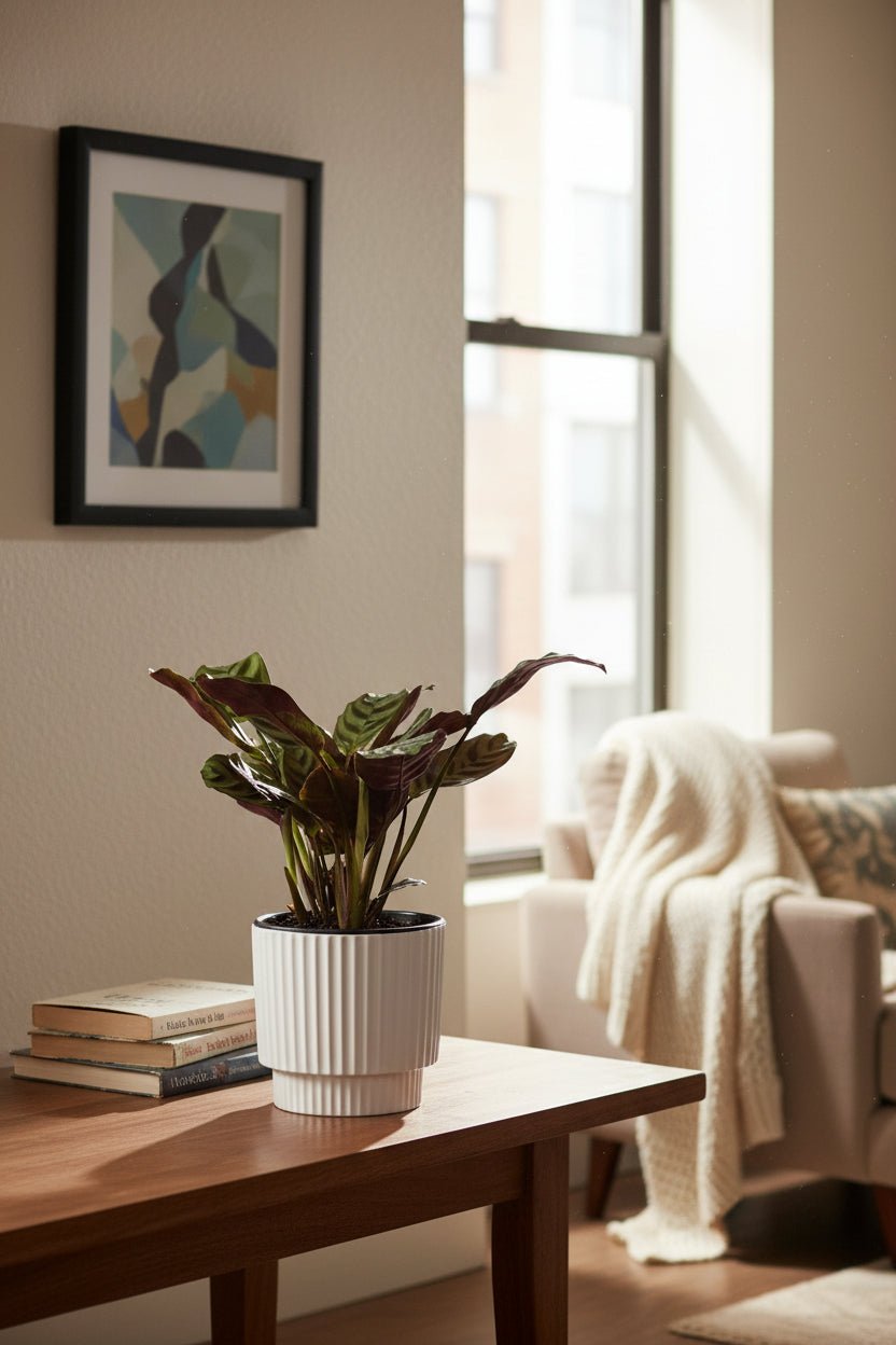 Ctenanthe burle - marxii — Ø12 x H25 cm — Listo para colocar — Cerámica blanca - Verdeia - 3