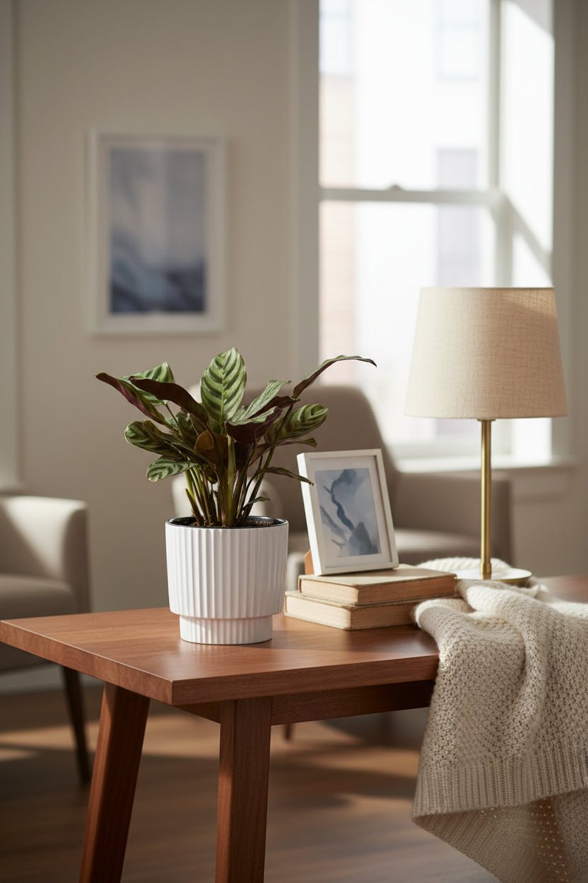 Ctenanthe burle - marxii — Ø12 x H25 cm — Listo para colocar — Cerámica blanca - Verdeia - 5