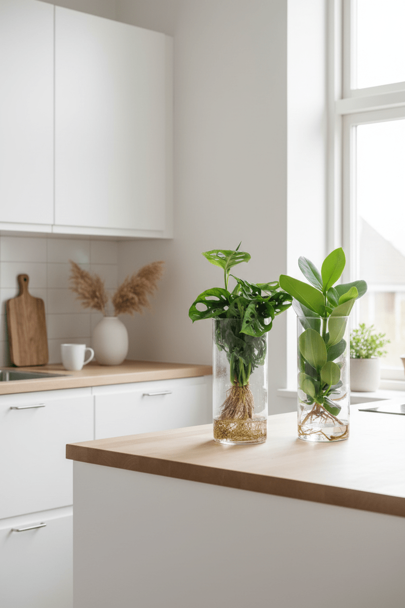 Duo Monstera Adansonii & Clusia (Hydroponisch im Glas) - H25 - 40 cm | Vasen Ø12 cm - Verdeia - 3