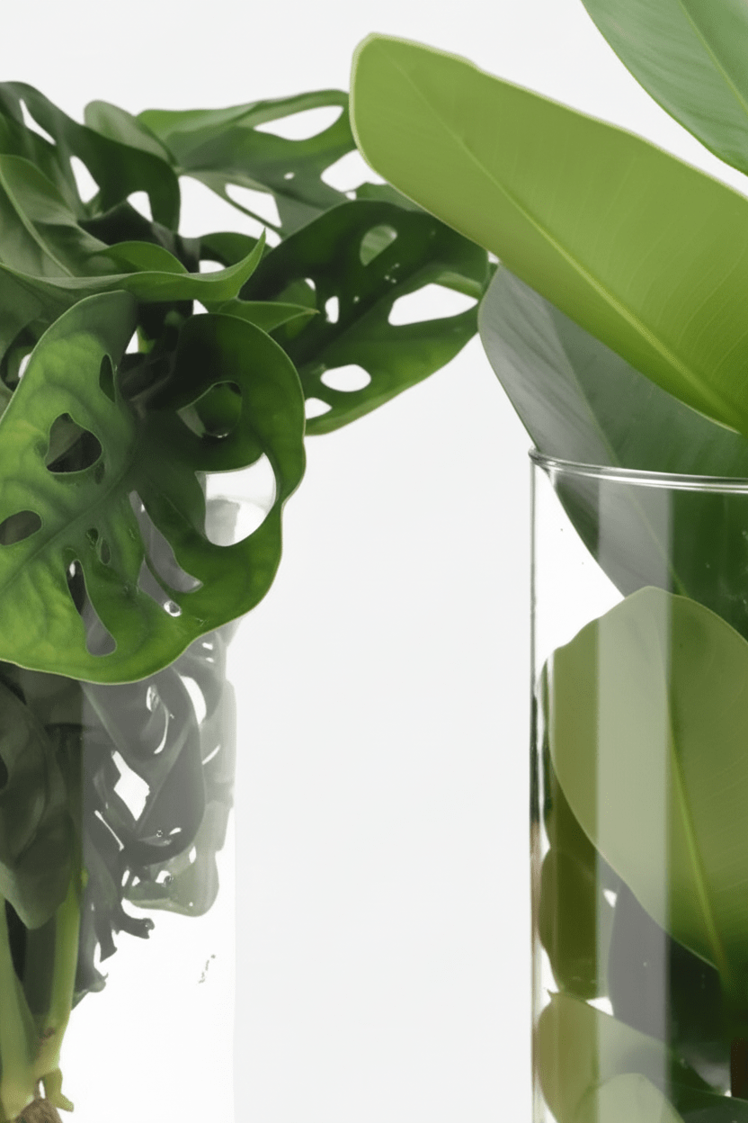 Duo Monstera Adansonii & Clusia (Hydroponisch im Glas) - H25 - 40 cm | Vasen Ø12 cm - Verdeia - 2