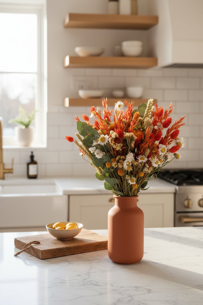 Grand bouquet champêtre séché Tons orangés - H60 cm - Verdeia - 5