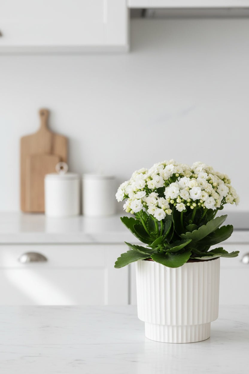 Kalanchoé bianco (Fiore di fuoco) - H27 cm | Ceramica avorio Ø12 cm - Verdeia - 4