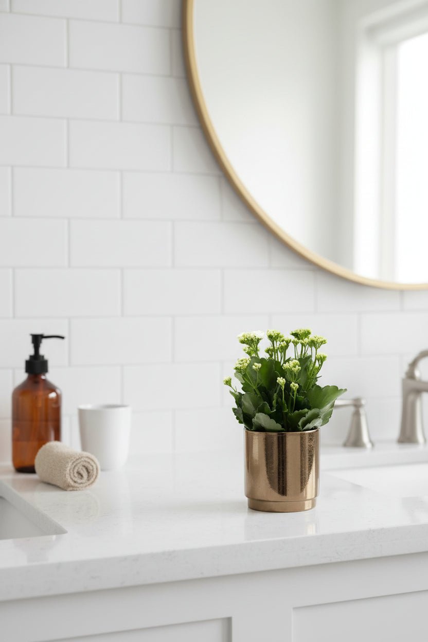 Weiße Kalanchoe — Ø12 x H27 cm — Fertig zum Aufstellen — Bronze-goldene Keramik - Verdeia - 3