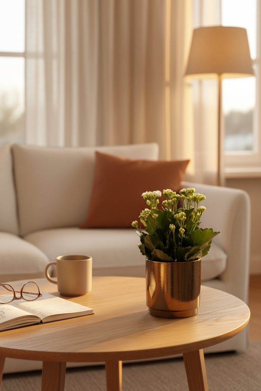 White Kalanchoe — Ø12 x H27 cm — Ready to display — Golden bronze ceramic - Verdeia - 5