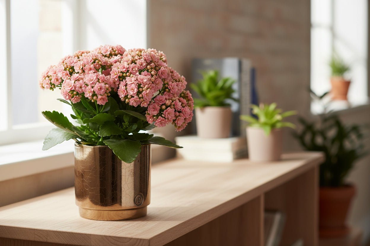 Kalanchoe rosa — Ø12 x H27 cm — Listo para colocar — Cerámica bronce dorado - Verdeia - 4