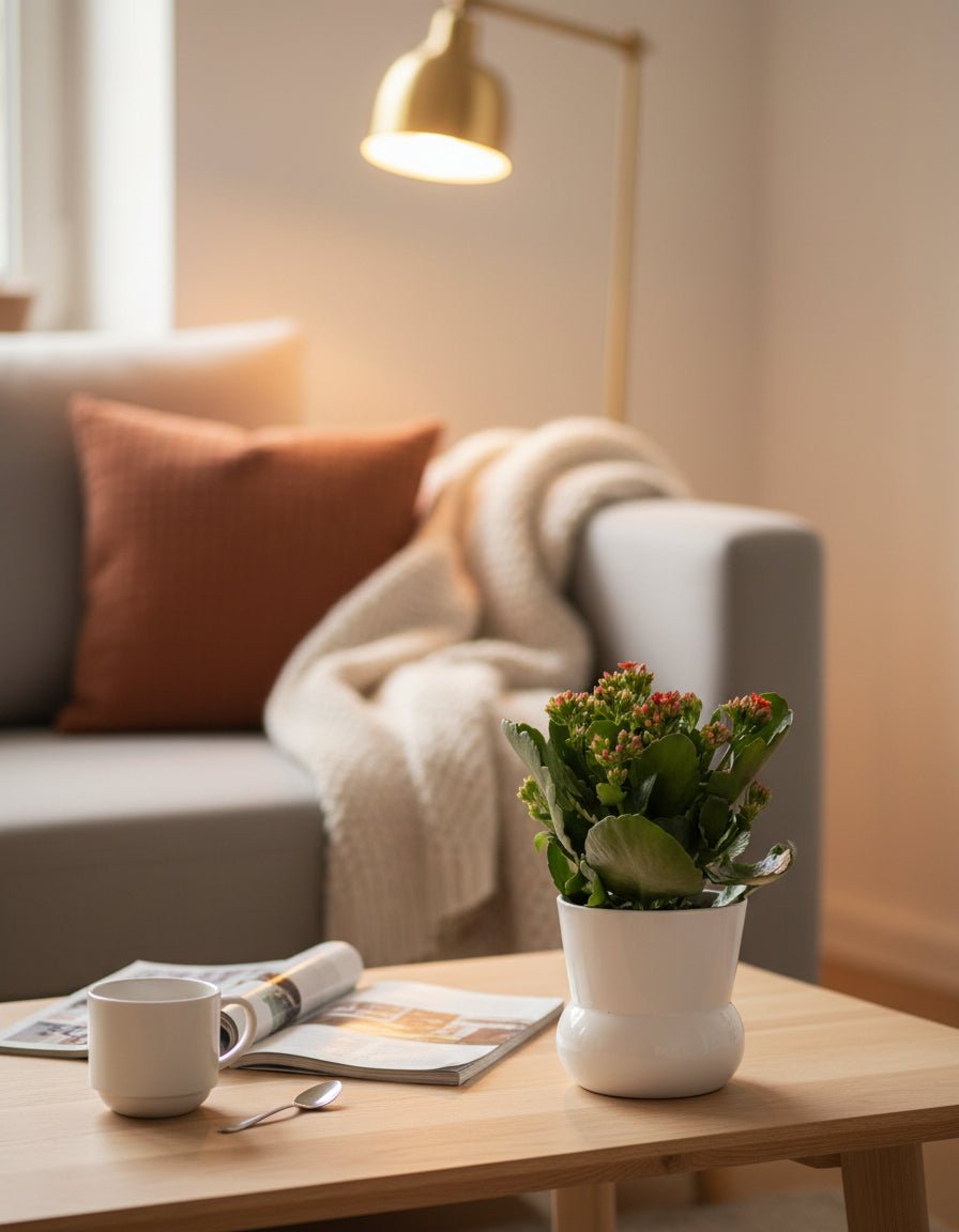 Kalanchoe rojo — Ø12 x H27 cm — Listo para colocar — Cerámica blanca - Verdeia - 5