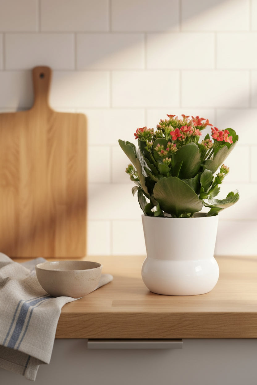 Kalanchoe rojo — Ø12 x H27 cm — Listo para colocar — Cerámica blanca - Verdeia - 3