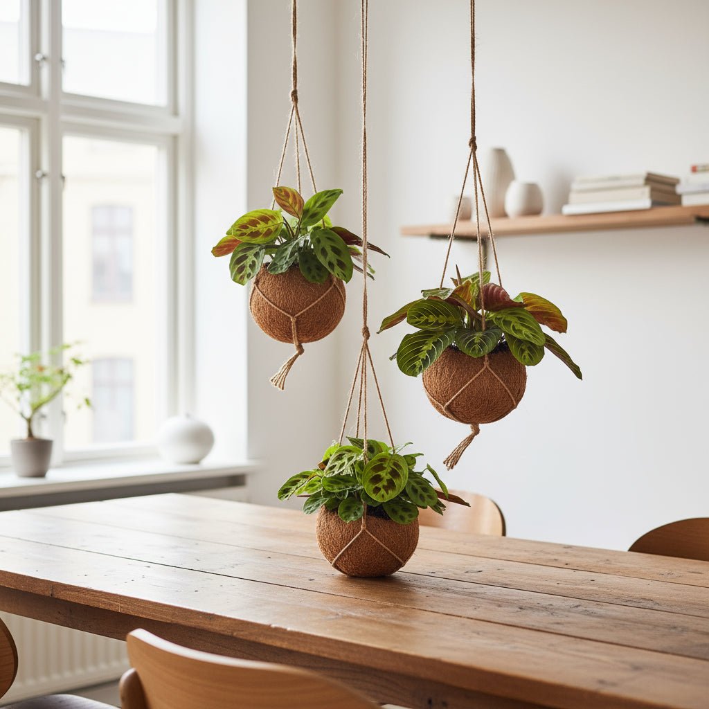Kokodama Maranta Mix — 3 plantes penjants — Ø15 cm • A20 cm - Verdeia - 3