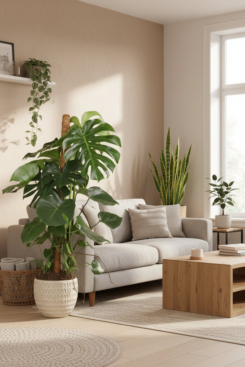 Monstera Deliciosa vista lateral, hojas recortadas icónicas