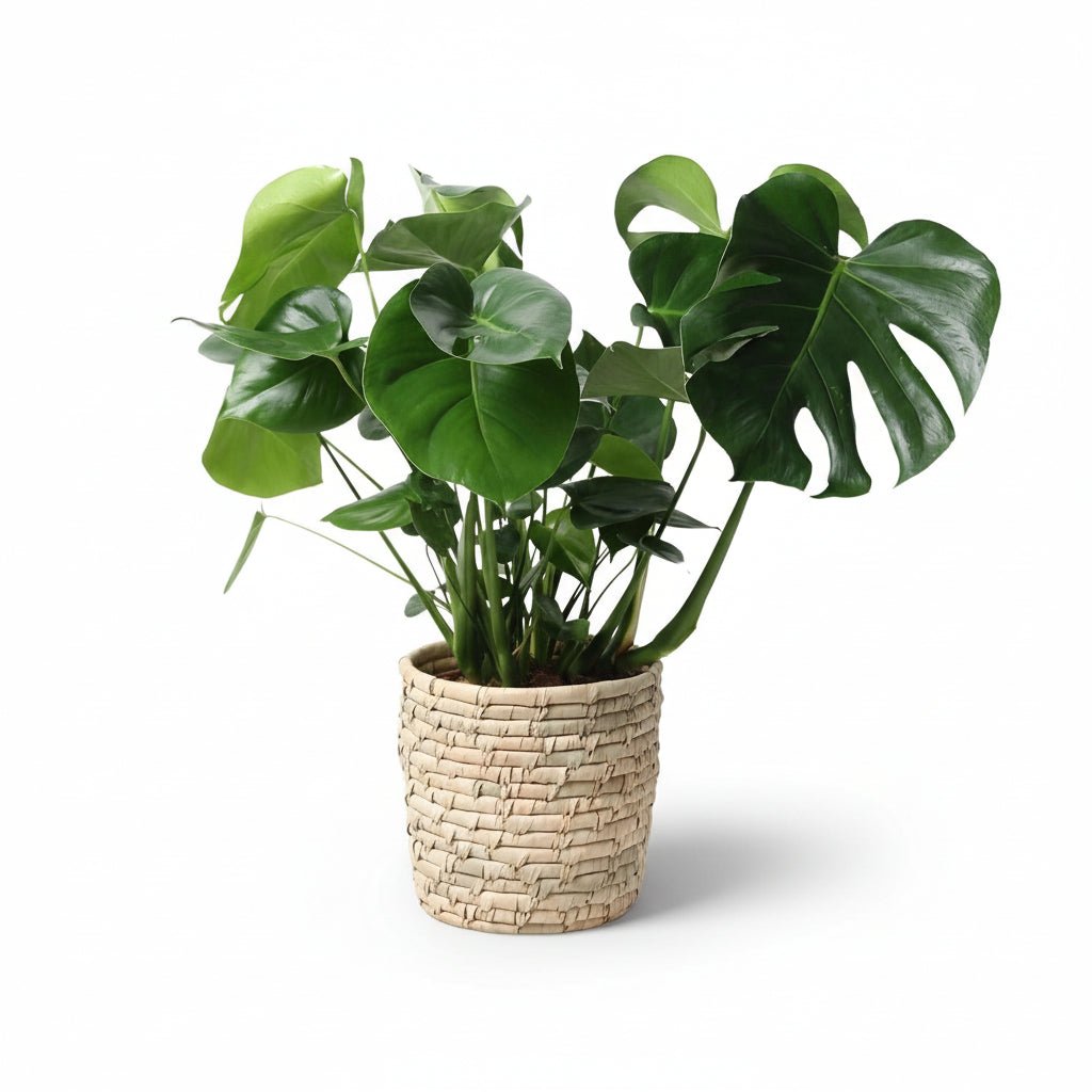 Monstera deliciosa (Hullplante) - H60 cm | Kurv med palmeblade Ø21 cm - Verdeia - 1