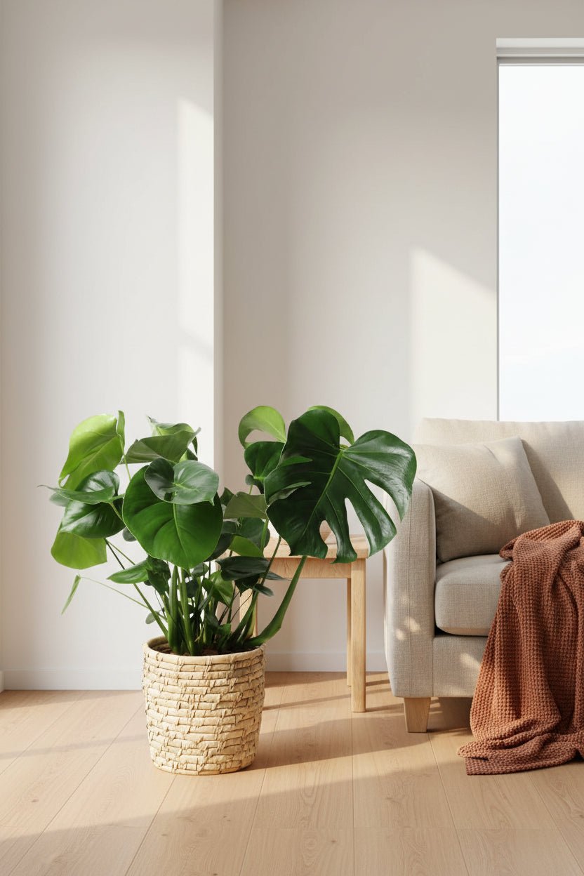 Monstera deliciosa (Hullplante) - H60 cm | Kurv med palmeblade Ø21 cm - Verdeia - 4
