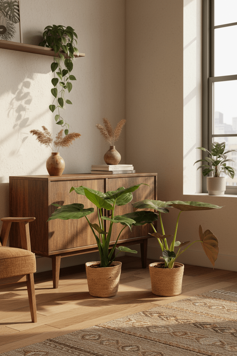 Pack Alocasia Cucullata y Wentii — Listo para colocar — 2 plantas + 2 cestas Selin - Verdeia - 5