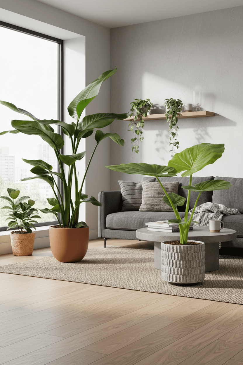 Pack Strelitzia Nicolai y Alocasia macrorrhiza — Listo para colocar — 2 plantas + 2 cestas Selin - Verdeia - 4