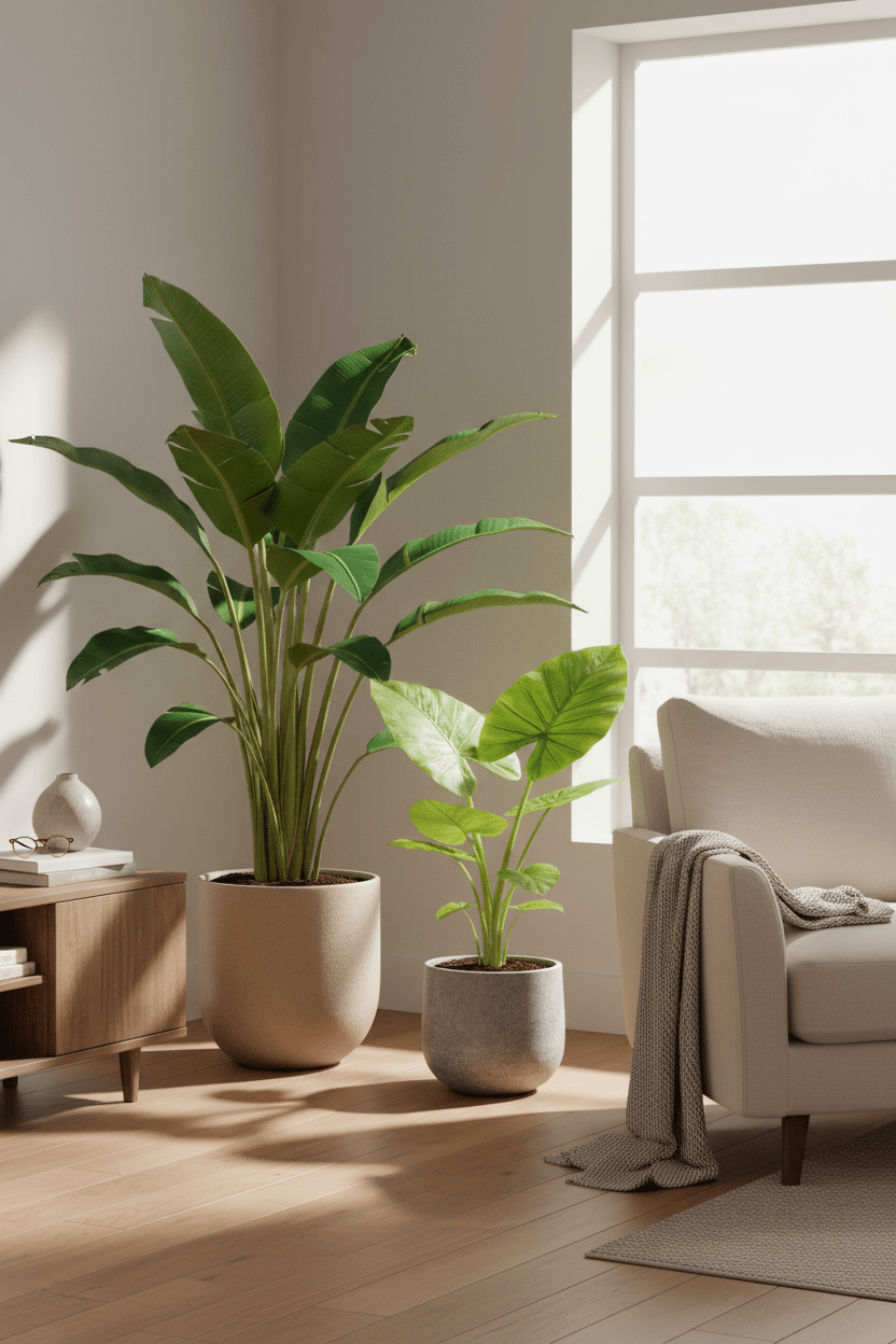 Pack Strelitzia Nicolai + Alocasia Macrorrhiza — Ave del paraíso + Oreja de elefante — 2 plantas - Verdeia - 4