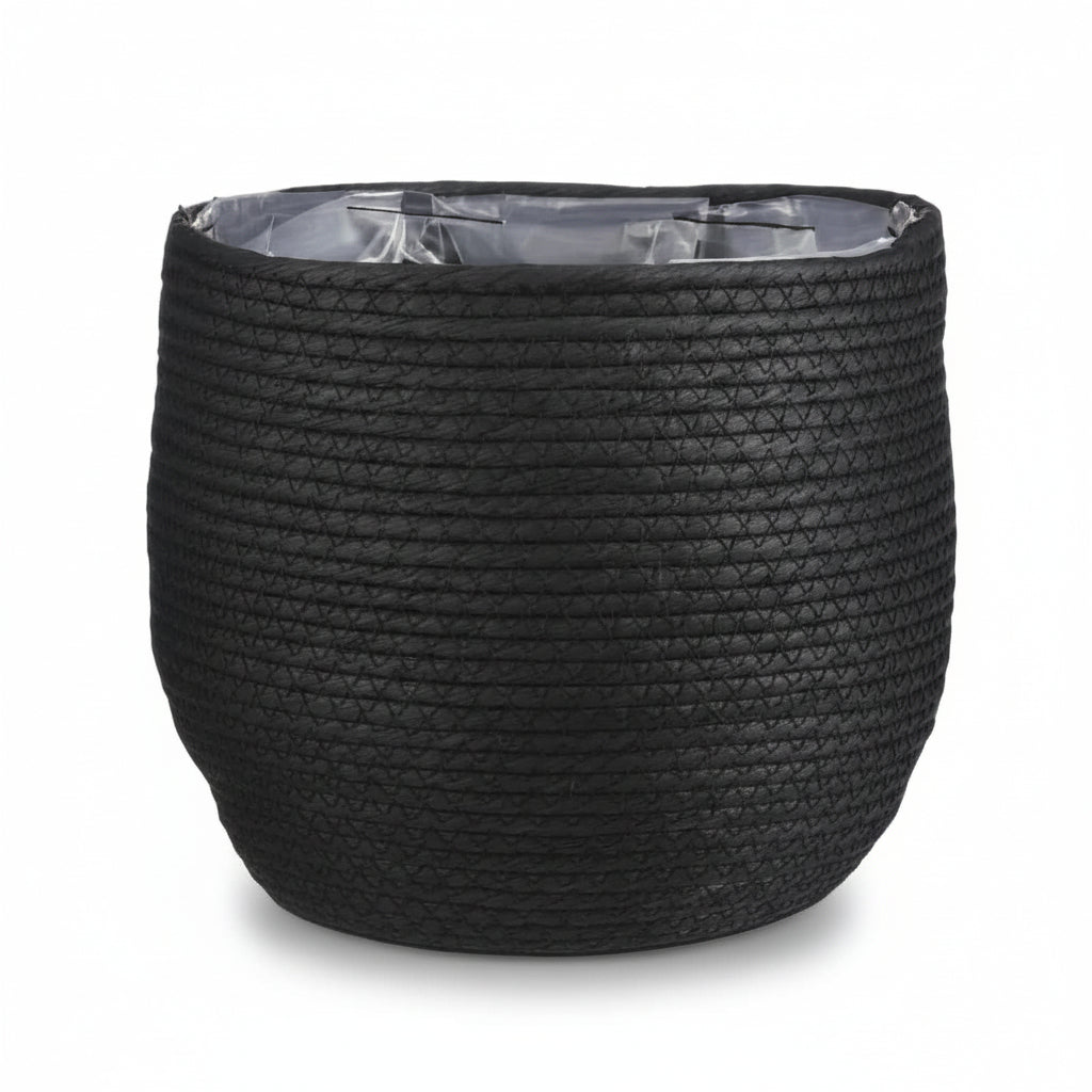 Panier Jorck Noir — Obal na květináč z přírodních vláken Ø26 cm na bílém pozadí