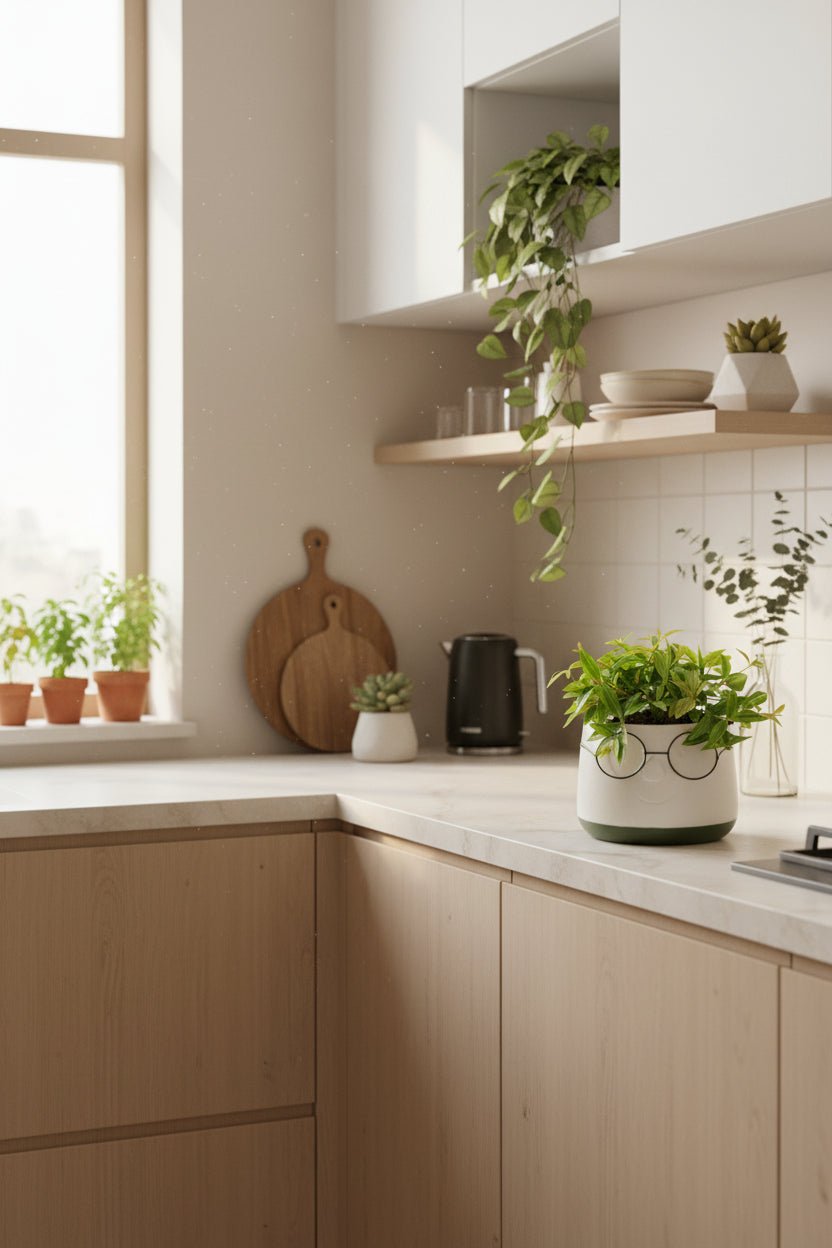 Peperomia angulata Rocca Verde (Peperomia) - H15 cm | Céramique visage lunettes Ø12 cm - Verdeia - 5