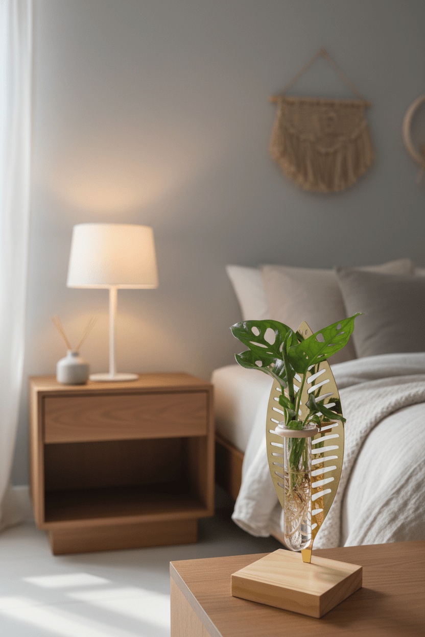 Plante hydroponique — Support feuille dorée et base bois - H10 cm | Ø7 cm - Verdeia - 4