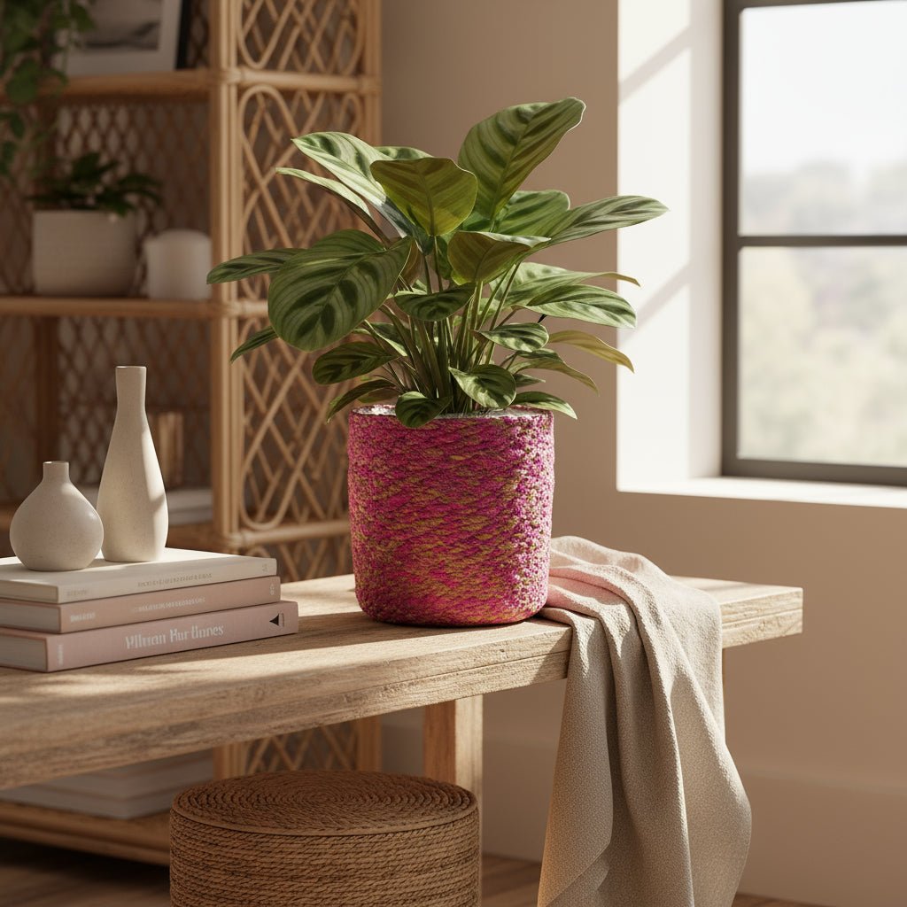 Pot Malin – Cache - pot en jute tressée rose fuchsia D12 x H12 cm - Verdeia