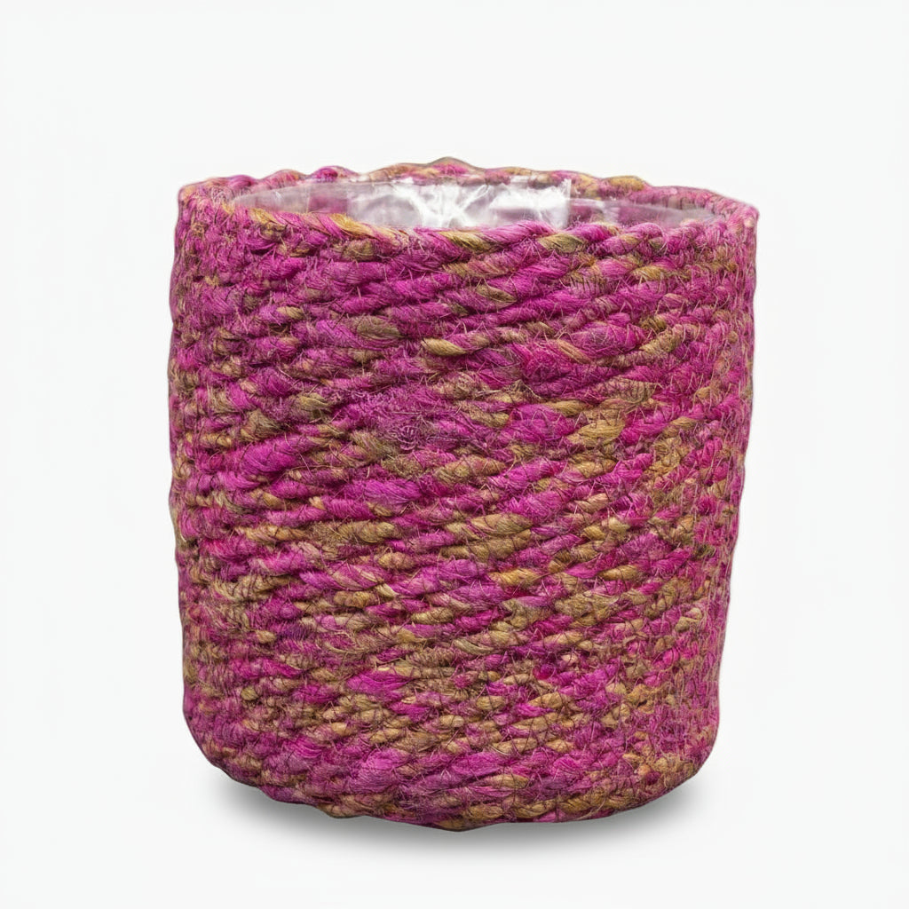 Pot Malin – Cache - pot en jute tressée rose fuchsia Ø12 × H12 cm - Verdeia