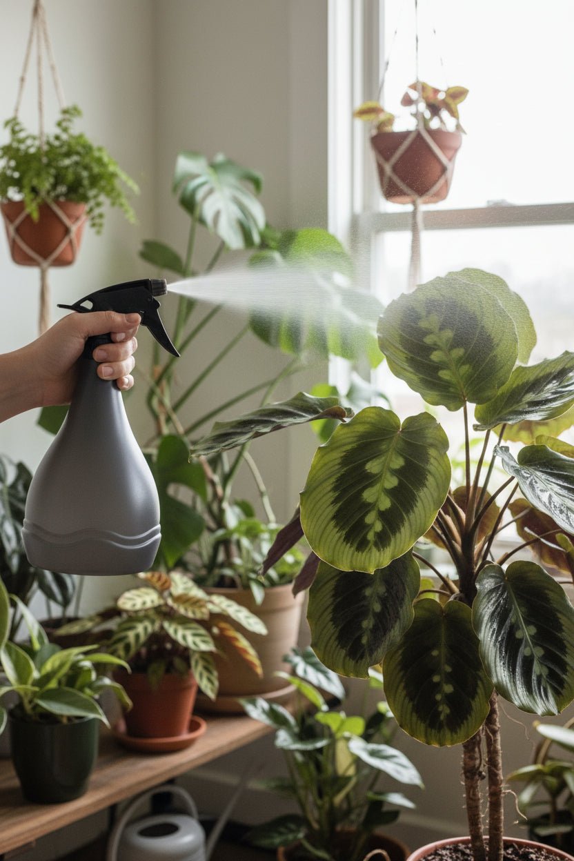 Pulverizador 0,7L Elho rociando muchas plantas tropicales