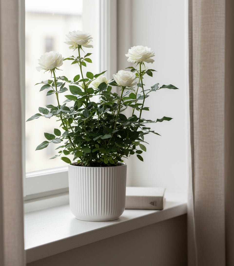 Rosal enano blanco — Ø12 x H30 cm — Listo para colocar — Cerámica blanca - Verdeia - 4