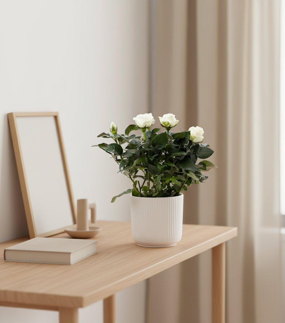 Rosal enano blanco — Ø12 x H30 cm — Listo para colocar — Cerámica blanca - Verdeia - 5