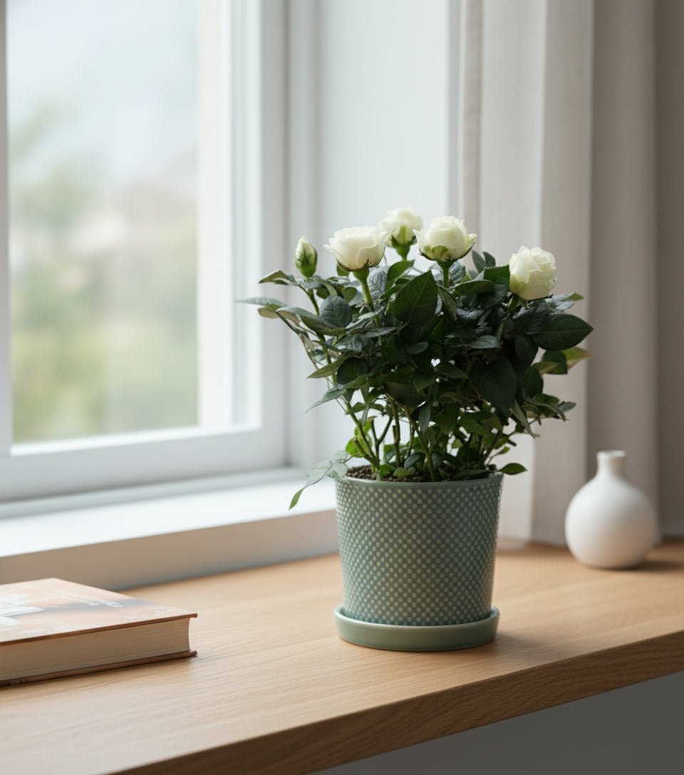 Rosal enano blanco — Ø12 x H30 cm — Listo para colocar — Cerámica verde - Verdeia - 4