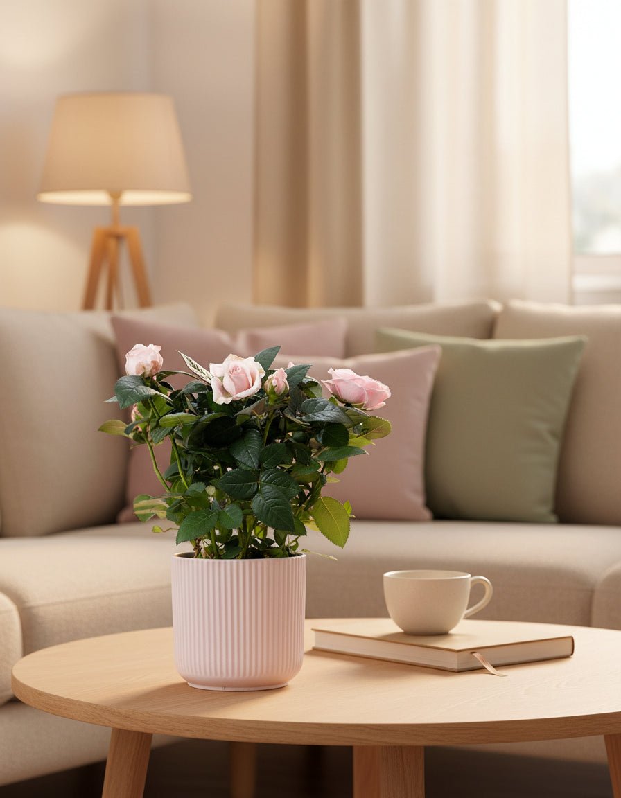 Rosier nain rose pâle — Ø12 x H30 cm — Prête à poser — Céramique rose - Verdeia - 4