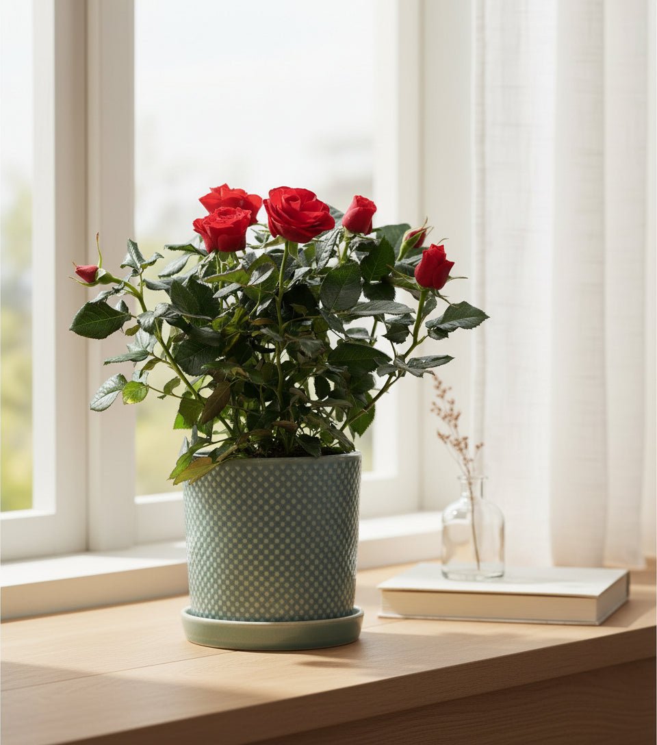 Rosal enano rojo — Ø12 x H30 cm — Listo para colocar — Cerámica verde - Verdeia - 4