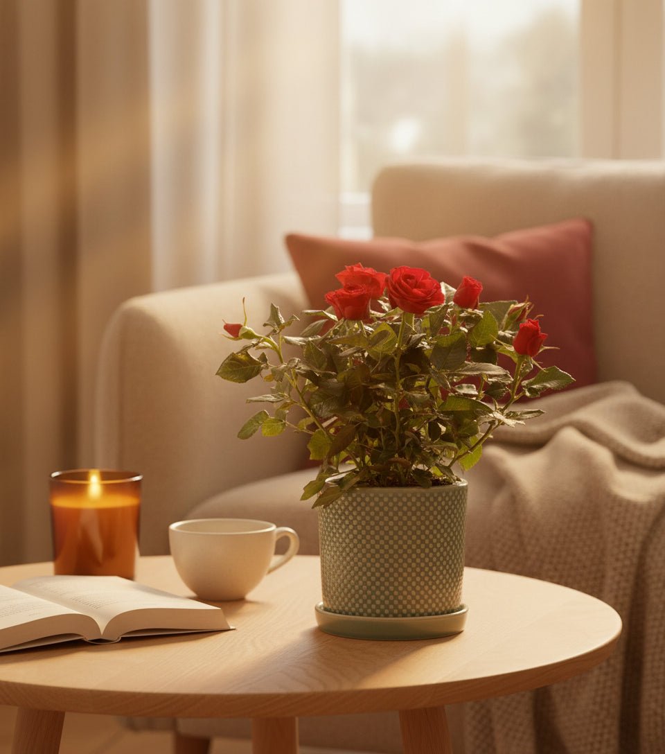 Rosal enano rojo — Ø12 x H30 cm — Listo para colocar — Cerámica verde - Verdeia - 5