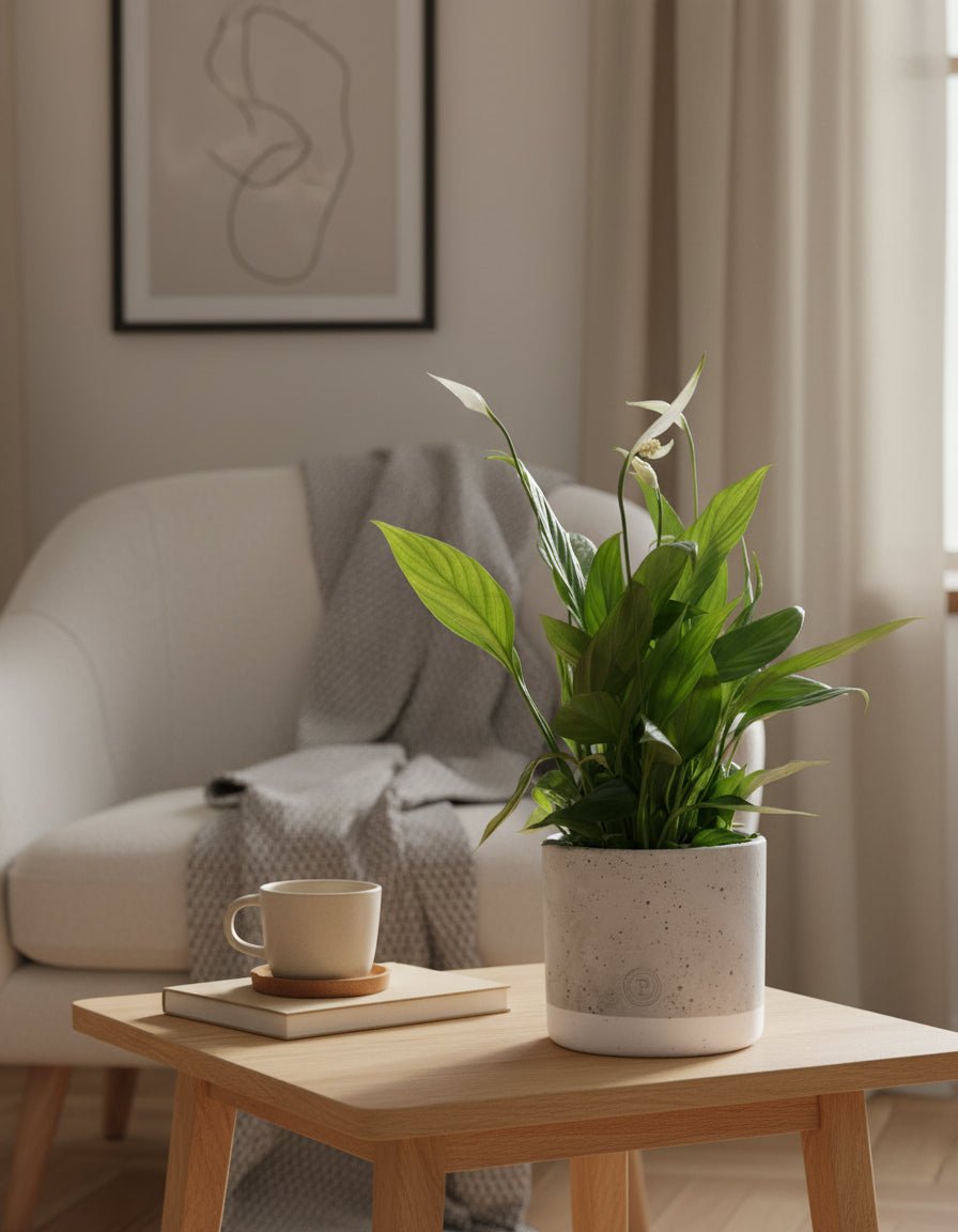 Spathiphyllum — Flor de lluna — Ø12 x H35 cm — A punt per col·locar — Ceràmica gris - Verdeia - 5