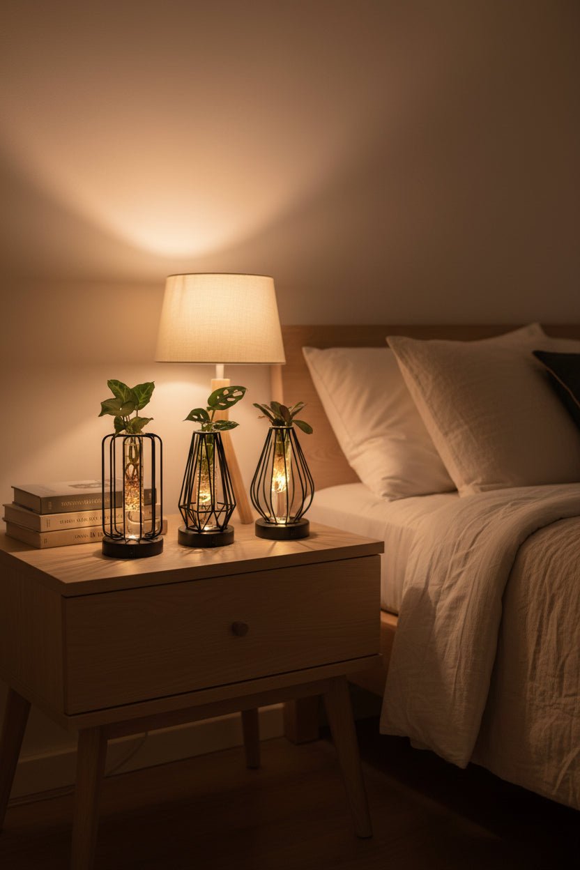 Trío de plantas hidropónicas — Jaulas de metal negro LED - H20 cm | Ø7 cm - Verdeia - 3