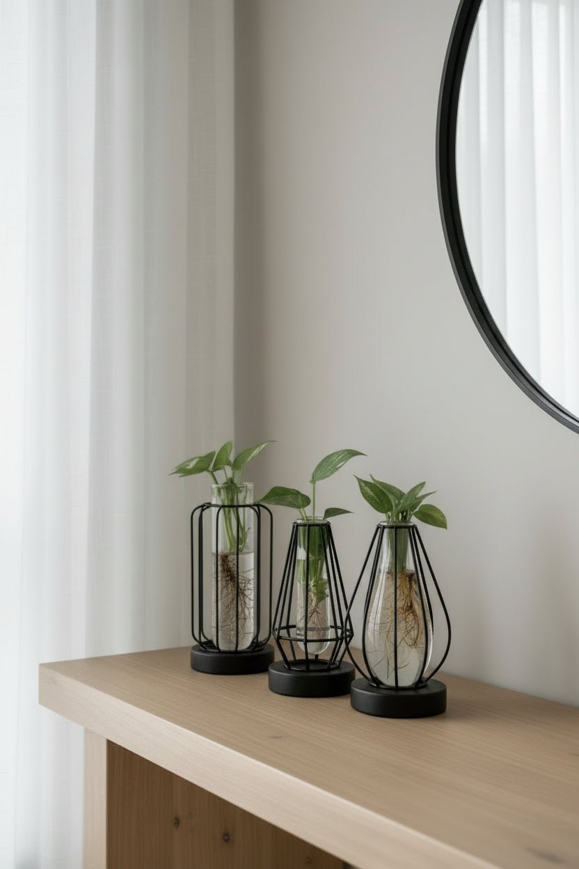 Trío de plantas hidropónicas — Jaulas de metal negro LED - H20 cm | Ø7 cm - Verdeia - 6