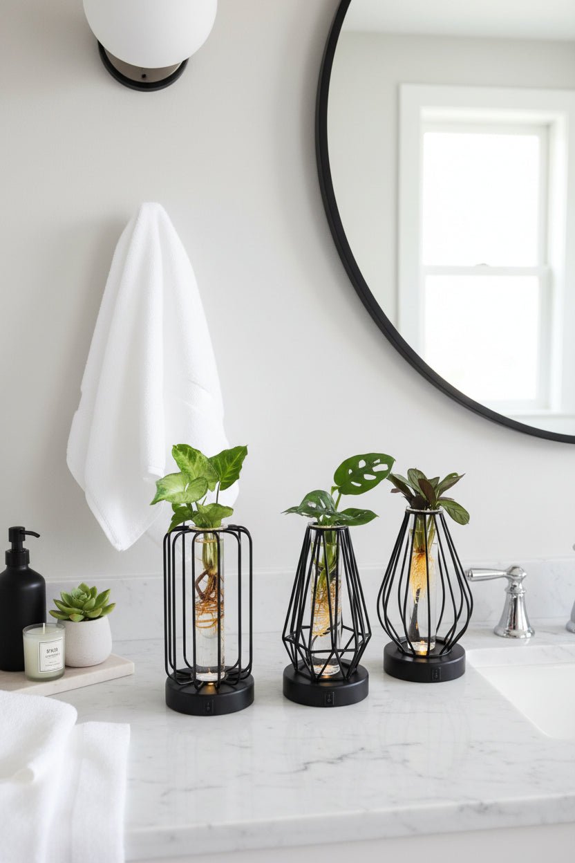 Trío de plantas hidropónicas — Jaulas de metal negro LED - H20 cm | Ø7 cm - Verdeia - 4