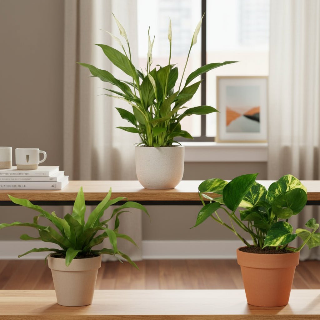 Luftreinigendes Trio – Asplenium, Spathiphyllum & Epipremnum — Ø12 cm — H20 bis 45 cm - Verdeia - 3
