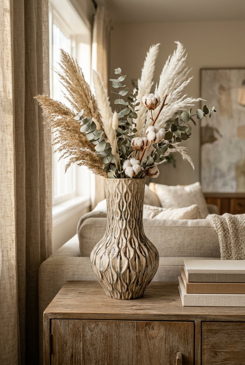 Vase Boa en grès émaillé beige sable — H39 cm | Vase Ø23 cm - Verdeia - 5