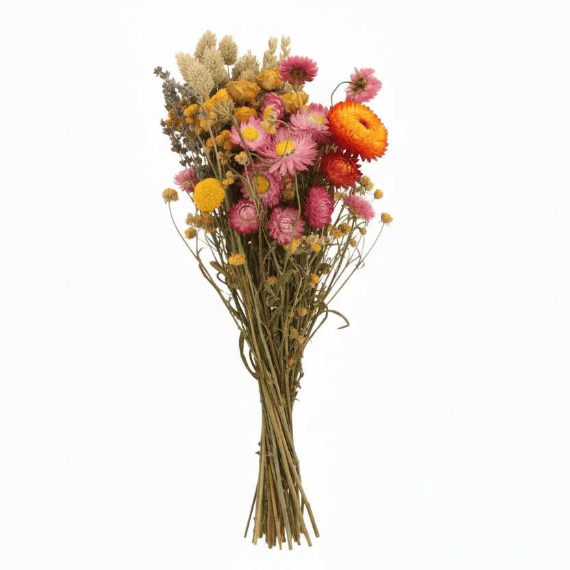 Ramo campestre assecat — Tons multicolors sobre fons blanc