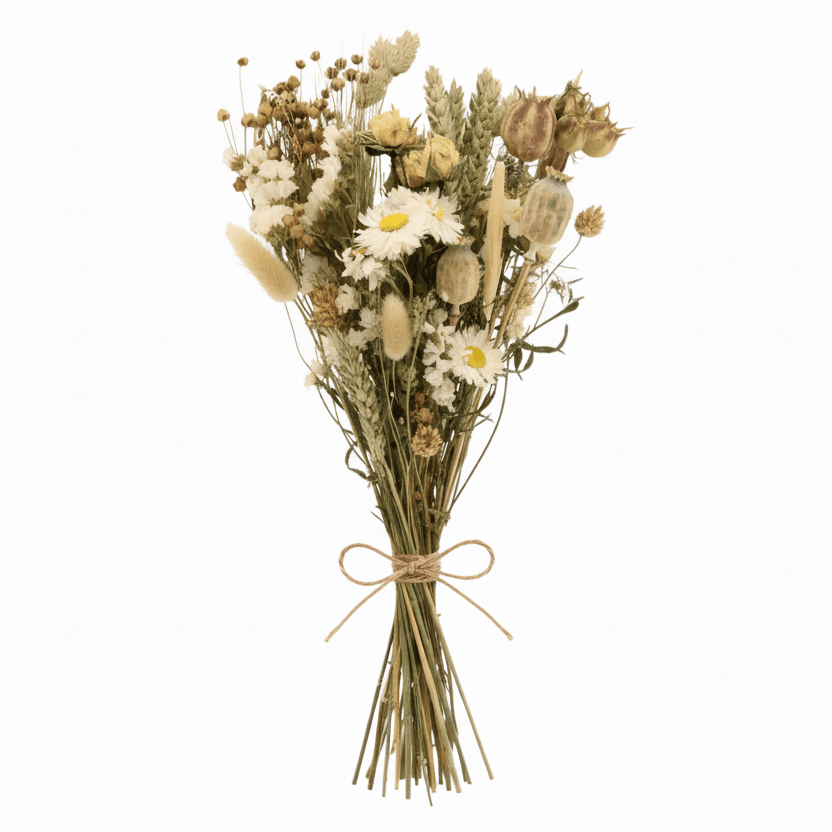 Ramo campestre seco sobre fondo blanco