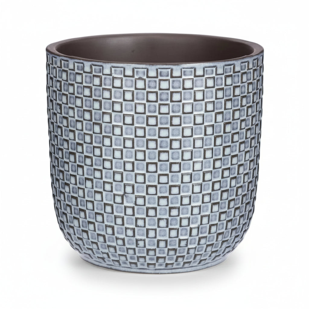 Cache-pot van blauw keramiek met reliëf - Verdeia - 1