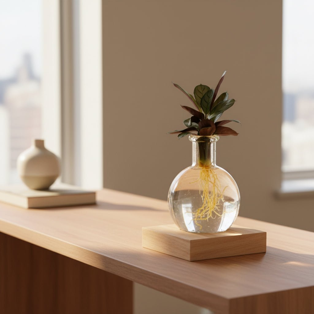 Calathea hydroponique en verre Samoa avec LED – Ø12cm – ↕10cm - Verdeia