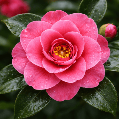 Primer plano de la flor del Camellia Japonica Lady Campbell