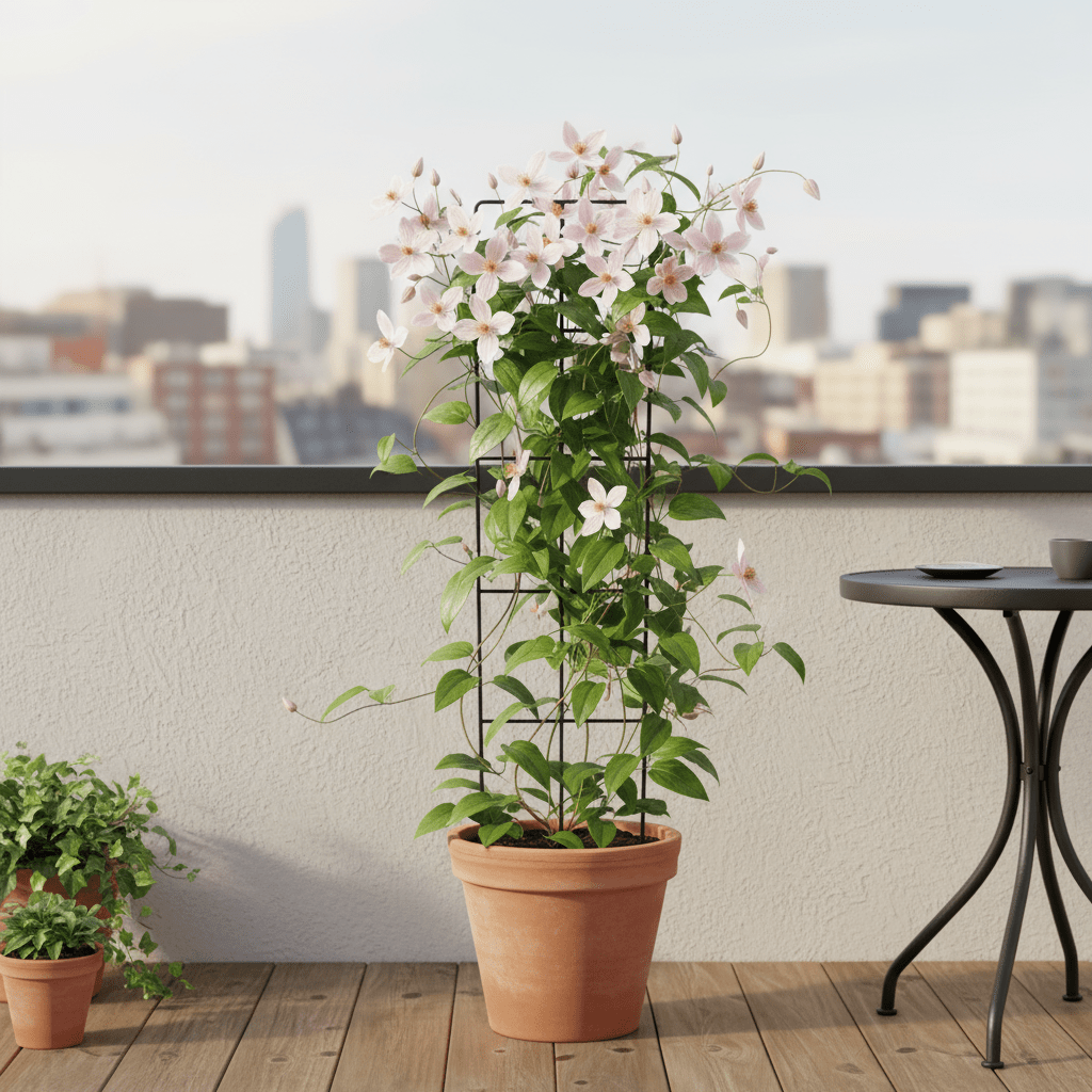 Clematis armandii ‘Apple Blossom’ – Clématite persistante rose pâle – Ø15cm – ↕65cm - Verdeia